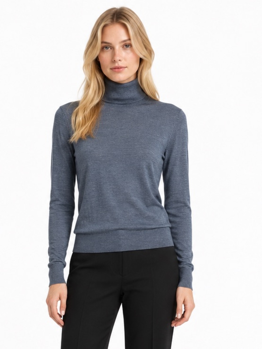Theory Silken Knit Turtleneck Sweater Silk Cashmere Blue Size Small